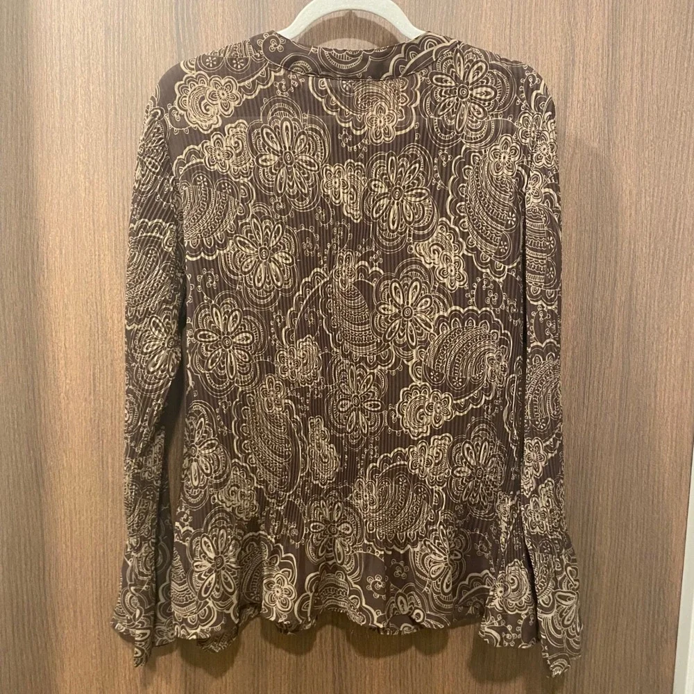 APT.9 Brown Floral Sheer Crinkle Blouse XL Ruffle Forest Fairy Grunge Goblincore - Picture 8 of 11